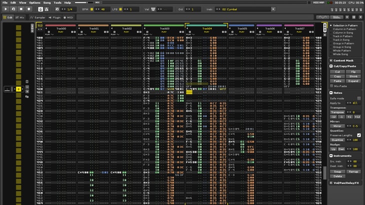 Renoise DAW. One of the best paid DAWs (Digital Audio Workstations).