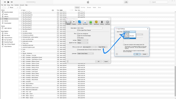 Having the "Import Settings" button pressed and accessing the file type dropdown to select the desired conversion.